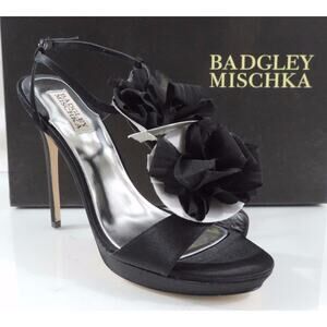 Women's Badgley Mischka ADELE Platform Evening Sandals Heel Black Satin